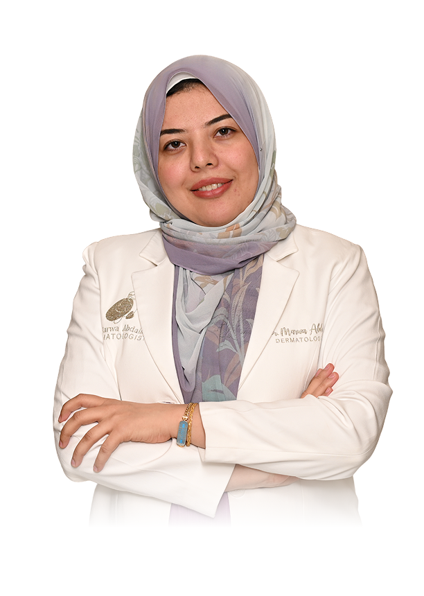 Dr. Marwa Abdullah welcoming patients at her dermatology clinic in Riyadh.